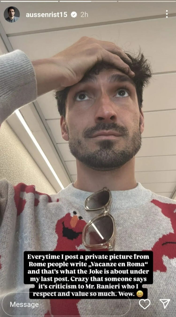 社媒被质疑是暗讽拉涅利，，，，，，胡梅尔斯回应：太猖獗了，，，，，，我很是敬重他